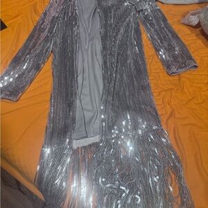 Silver Sequin Fringe Blazer